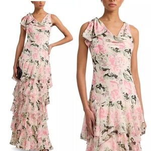 Lauren Ralph Lauren Ball Gown Whimsical Flower Garden Tiered Sleeveless 12 NWT